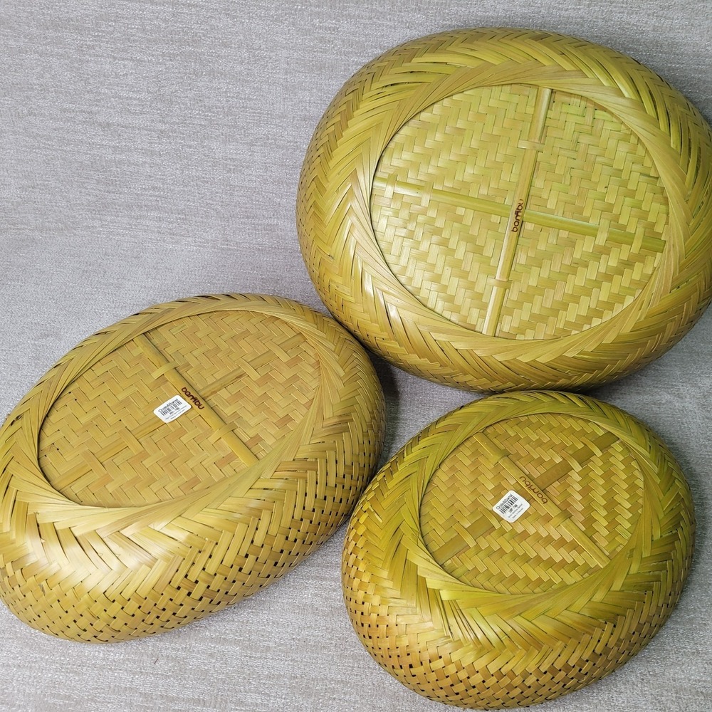 3 Crate & Barrel Bambu Bamboo Nesting Bowls Woven 11 1/2" x 14" Large Basket - Picture 10 of 12